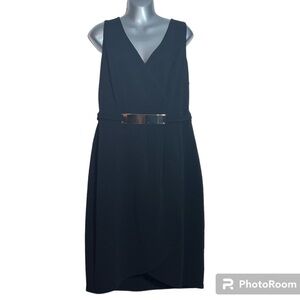 City Chic Faux Wrap Dress with Metallic Belt, Size S/16